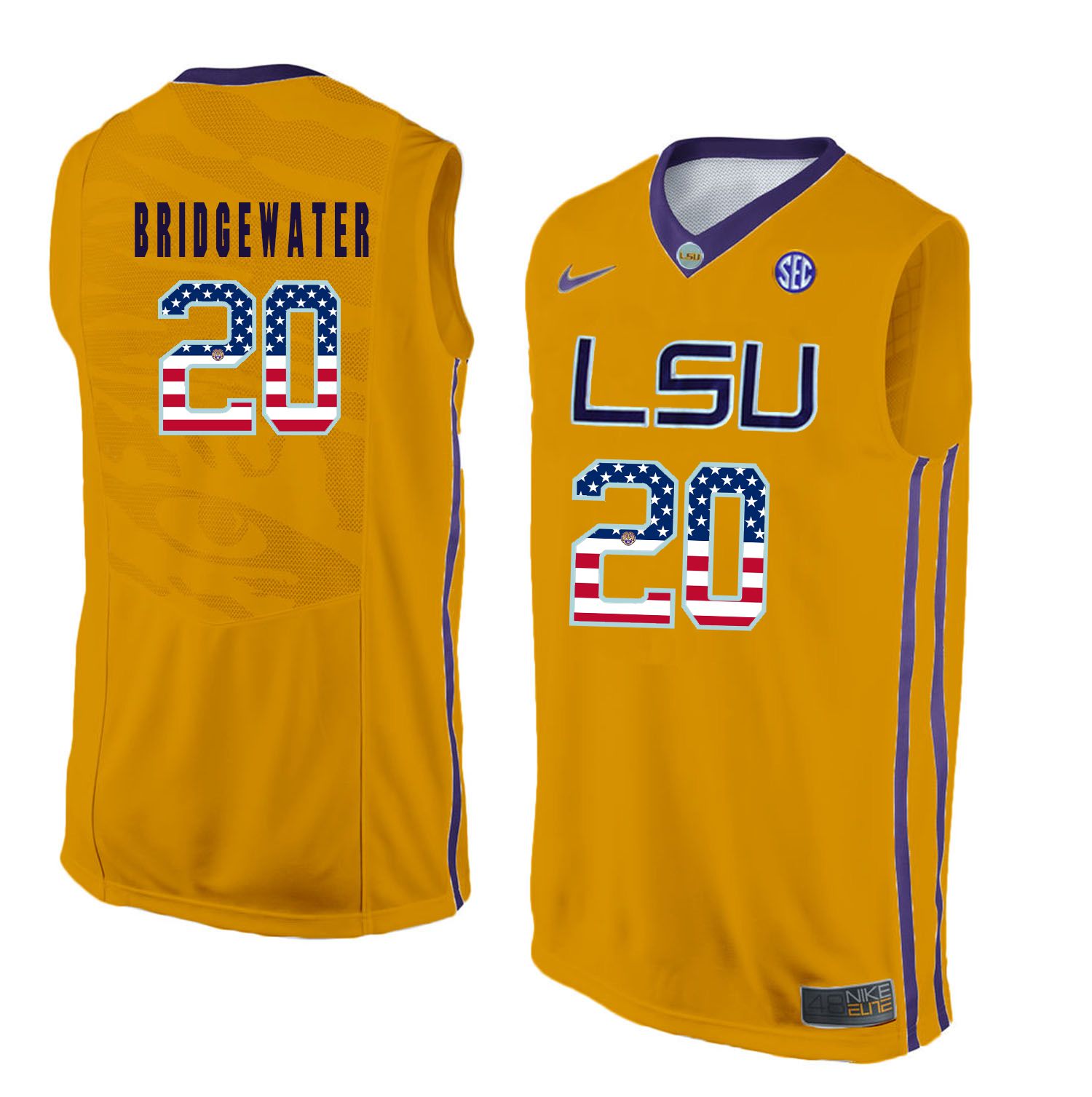 Men LSU Tigers #20 Bridgewater Yellow Flag Customized NCAA Jerseys
